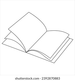 Continuous single line open book art drawing vector style illustration