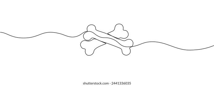 Continuous single line outline of dog bone icon. Single line outline of dog bones. Single line drawing background. Vector illustration.