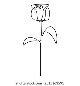 Continuous single line of rose flower drawing outline vector art illustration
