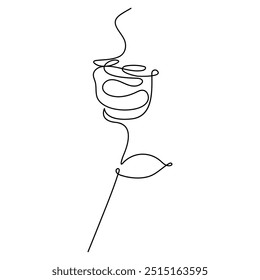 Continuous single line of rose flower drawing outline vector art illustration
