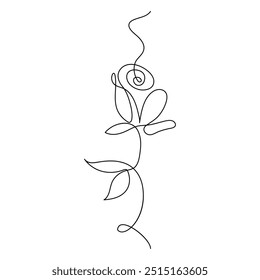 Continuous single line of rose flower drawing outline vector art illustration
