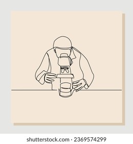 Continuous single line sketch drawing of male scientist analyze using microscope in laboratory. One line concept of science work space. Vector illustration