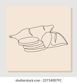 Continuous single line sketch drawing of whole health organic sweet potato for farm logo identity. One line art of fresh tuberous morning glory concept for horticultural icon. vector illustration