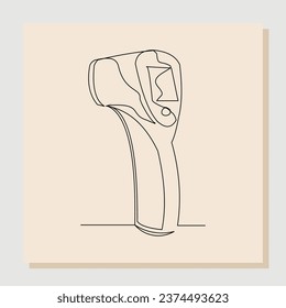 Dibujo continuo en una sola línea de la pistola del termómetro. Ilustración vectorial una línea de medición de la temperatura médica digital moderna