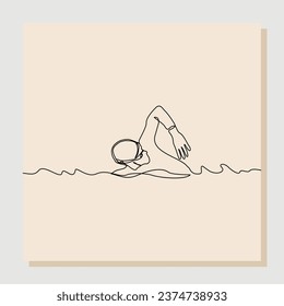 Continuous single line sketch drawing art of swimming athlete man dive swim on the pool. Vector illustration one line of healthy sport lifestyle