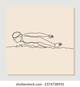 Continuous single line sketch drawing art of swimming athlete man dive swim on the pool. Vector illustration one line of healthy sport lifestyle