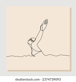 Continuous single line sketch drawing art of swimming athlete man dive swim on the pool. Vector illustration one line of healthy sport lifestyle