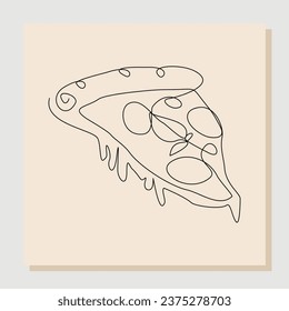 Continuous single line sketch drawing art of delicious sliced cheese pizza. Vector illustration one line of restaurant menu fast food