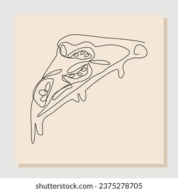 Continuous single line sketch drawing art of delicious sliced cheese pizza. Vector illustration one line of restaurant menu fast food