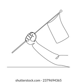 Continuous single line sketch drawing of hand holding flag show success victory work goal. Vector illustration one line of business achievement