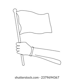 Continuous single line sketch drawing of hand holding flag show success victory work goal. Vector illustration one line of business achievement