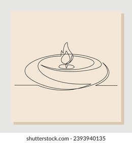 Continuous single line sketch drawing of aromatic therapy romantic burning candle light in glass jar. One line art of beautiful spa candle relaxation vector illustration