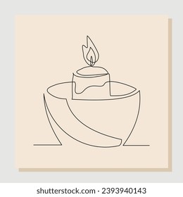 Continuous single line sketch drawing of aromatic therapy romantic burning candle light in glass jar. One line art of beautiful spa candle relaxation vector illustration