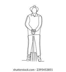 Esbozo continuo de una sola línea de dibujo de un agricultor que sostiene herramienta de cultivo de horquilla. Una línea de arte de ocupación profesional ilustración vectorial de trabajadores