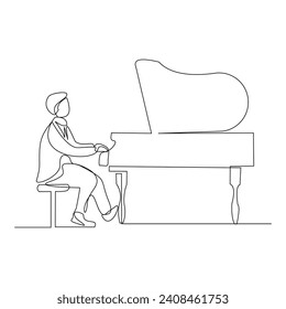 Continuous single line sketch drawing of professional pianist man playing classic piano orchestra. One line art of classic musician vector illustration