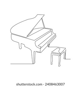 Continuous single line sketch drawing of  classic piano orchestra. One line art of classic music instrument vector illustration