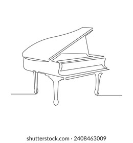 Continuous single line sketch drawing of  classic piano orchestra. One line art of classic music instrument vector illustration