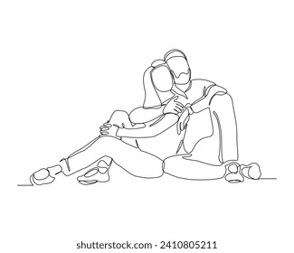 Continuous single line sketch drawing of romantic couple hugging together with love. One line art of valentine couple romance concept vector illustration