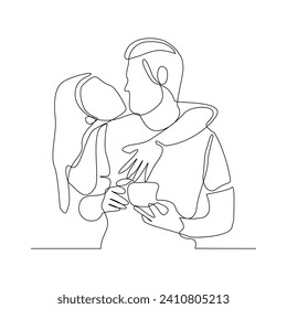 Continuous single line sketch drawing of romantic couple hugging together with love. One line art of valentine couple romance concept vector illustration