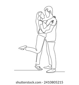 Continuous single line sketch drawing of romantic couple hugging together with love. One line art of valentine couple romance concept vector illustration