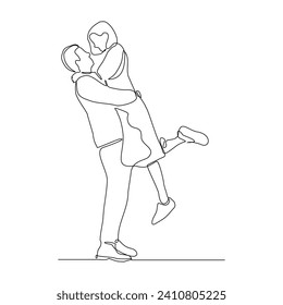 Continuo dibujo de una sola línea de la pareja romántica abrazándose con amor. Una línea de arte del concepto de romance de pareja valentina ilustración vectorial