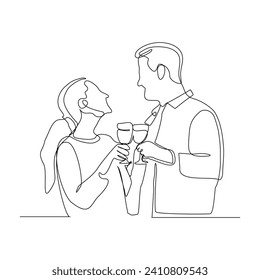 Continuous single line sketch drawing of romantic couple talking conversation together with love. One line art of valentine couple romance concept vector illustration