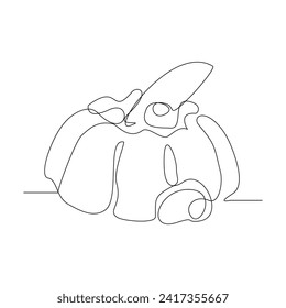 Continuous single line sketch drawing of panna cotta pudding jelly italian. One line art of dessert food snack meal food vector illustration