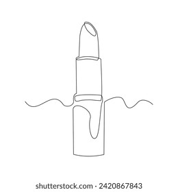 Dibujo continuo de boceto de línea única de maquillaje de lápiz labial cosmético. Una línea de arte de belleza mujer cuidado de la piel colección de moda ilustración vectorial