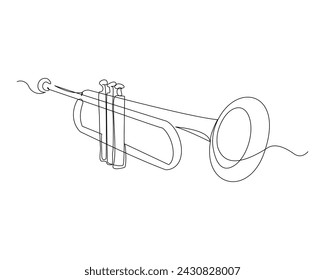 Continuous single line sketch drawing of trumpet saxophone music instrument classic royal jazz orchestra vector illustration
