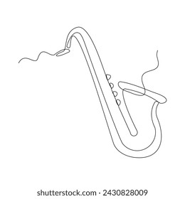 Continuous single line sketch drawing of trumpet saxophone music instrument classic royal jazz orchestra vector illustration