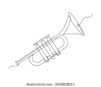 Continuous single line sketch drawing of trumpet saxophone music instrument classic royal jazz orchestra vector illustration