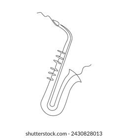 Continuous single line sketch drawing of trumpet saxophone music instrument classic royal jazz orchestra vector illustration