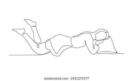 Kontinuierliche Single Line Skizze Zeichnung der Frau schlafen auf Kissenbett eine Linie Lifestyle Vektor-Illustration