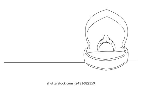 Continuous single line sketch drawing of wedding couple rings in elegant box. One line art of engagement and love marriage symbol vector illustration