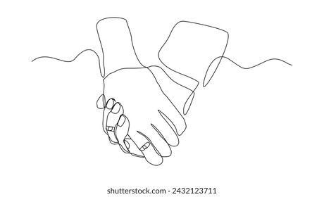 Continuous single line sketch drawing of hand wearing wedding couple rings. One line art of engagement and love marriage symbol vector illustration