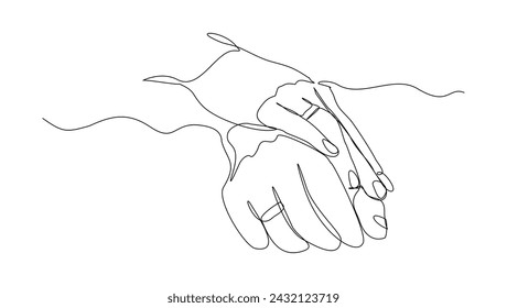 Dibujo continuo de boceto de una sola línea de la mano que lleva anillos de matrimonio. Una línea de arte de compromiso y amor símbolo de matrimonio ilustración vectorial