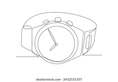 Continuous single line sketch drawing of digital and analog wrist watch. One line art of watches time clock vector illustration