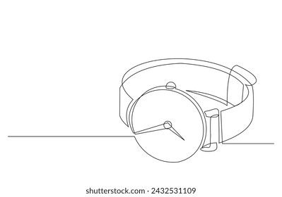 Continuous single line sketch drawing of digital and analog wrist watch. One line art of watches time clock vector illustration