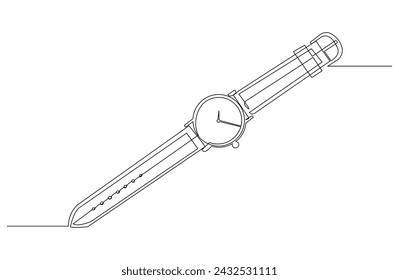 Continuous single line sketch drawing of digital and analog wrist watch. One line art of watches time clock vector illustration