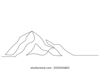 Continuous single line sketch drawing of mountain landscape nature adventure travel volcano one line vector illustration