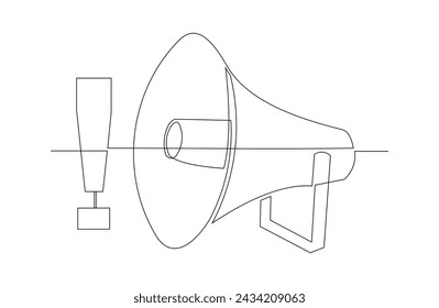 Dibujo continuo de boceto de una sola línea de megáfono signo de exclamación atención signo de advertencia una línea ilustración vectorial