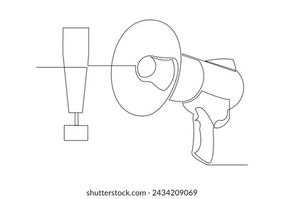 Dibujo continuo de boceto de una sola línea de megáfono signo de exclamación atención signo de advertencia una línea ilustración vectorial