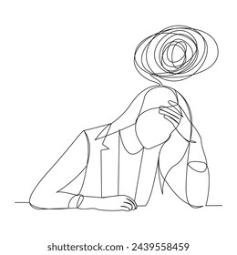 Continuous single line sketch drawing of business woman in depression, stressed, and despair. One line art vector illustration