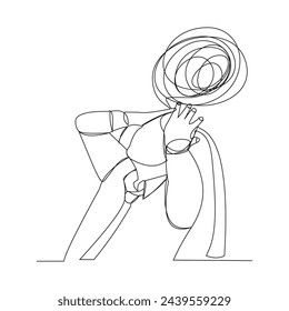 Continuous single line sketch drawing of business man in depression, stressed, and despair. One line art vector illustration