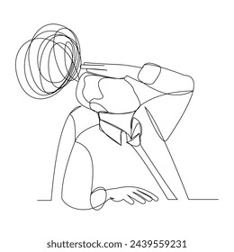 Continuous single line sketch drawing of business man in depression, stressed, and despair. One line art vector illustration