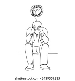 Continuous single line sketch drawing of business man in depression, stressed, and despair. One line art vector illustration