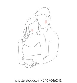 Continuous single line sketch drawing of romantic couple hugging together with love. One line art of valentine couple romance concept vector illustration