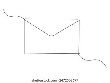 Continuous single line sketch drawing of envelope paper mail post card letter. One line concept of email message letter vector illustration