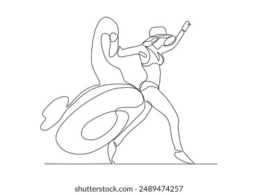 Continuous single line sketch drawing beach vacation summer travel woman relaxing with swimming pool inflatable flamingo float toy vector illustration