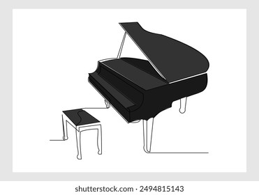 Continuous single line sketch drawing of classic piano orchestra. One line art of classic music instrument vector illustration